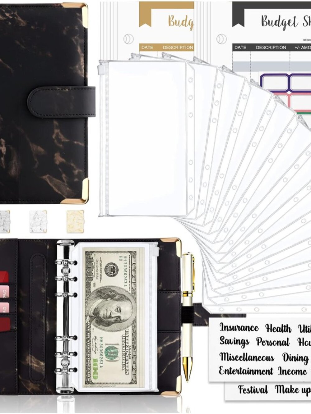 Budget Binder, Cash Envelopes for Budgeting, Money Organizer for Cash, 28Pcs Bud